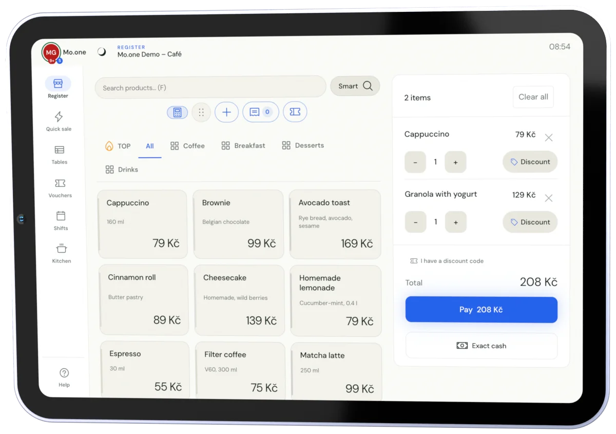The Mo.one Hub till on a tablet