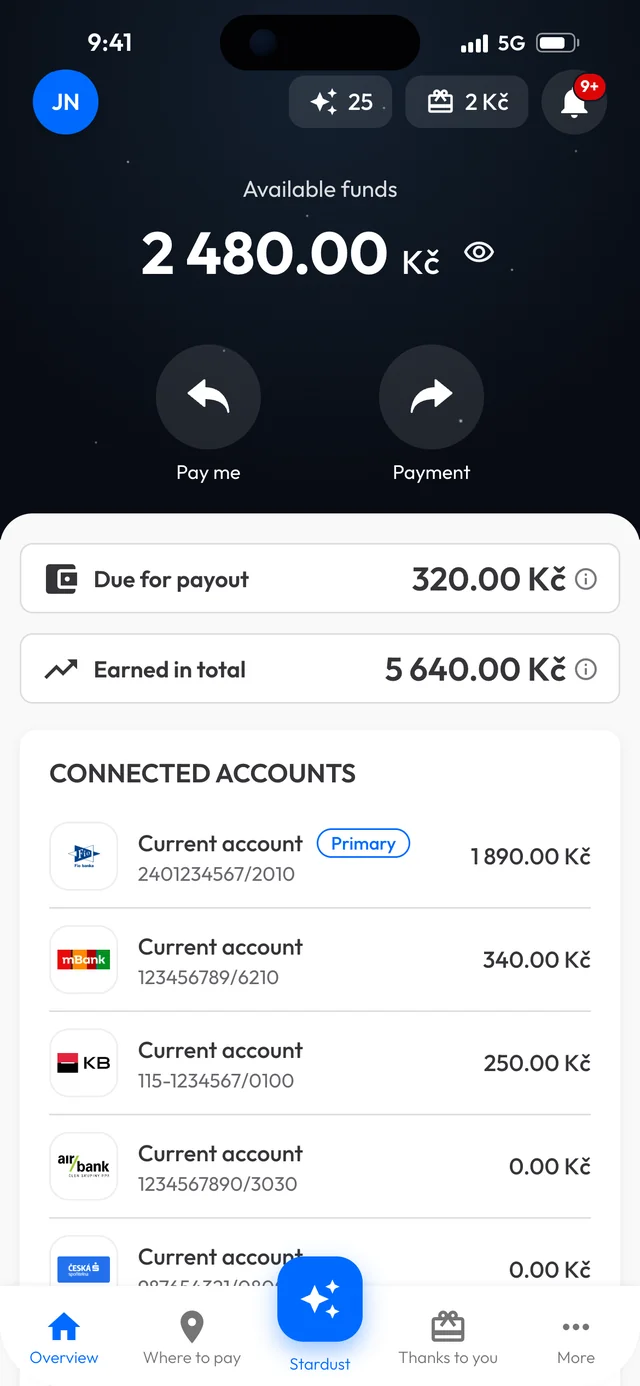 Account overview in the Mo.one App