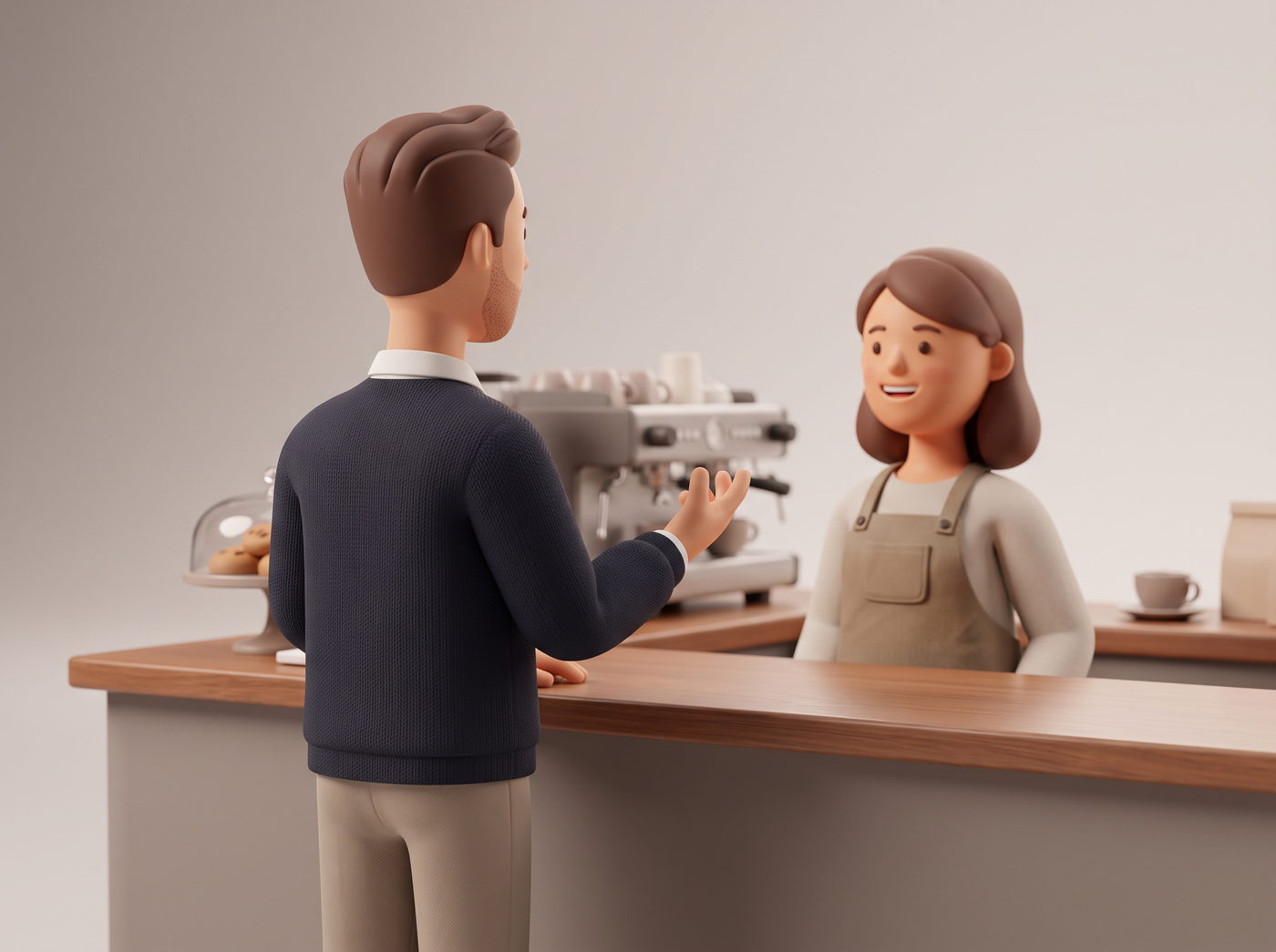 A franchisee talking to café staff