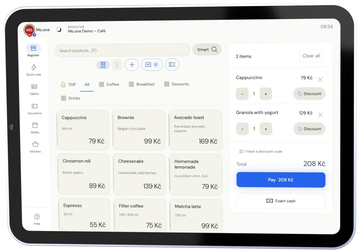 The Mo.one Hub till on a tablet