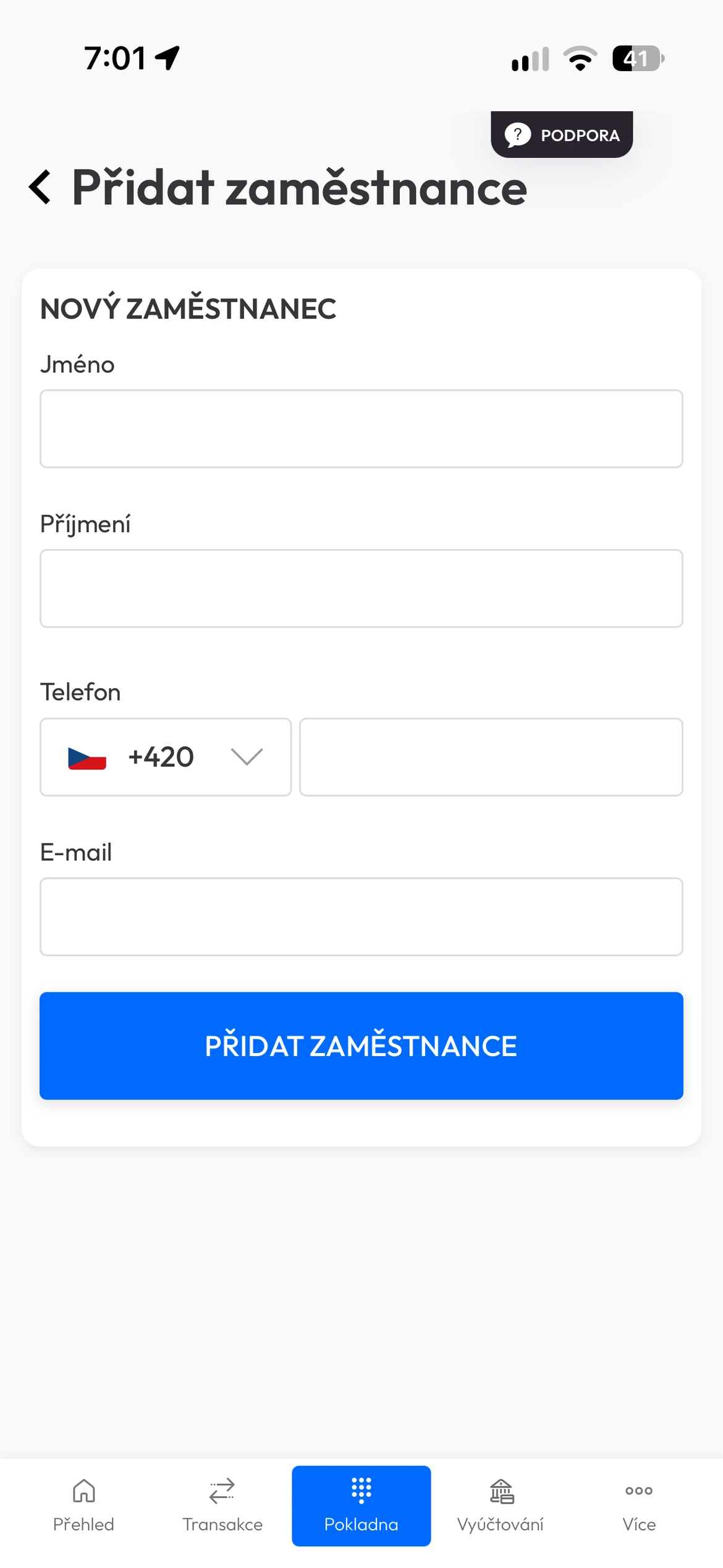 Mo.one App: the Add employee form